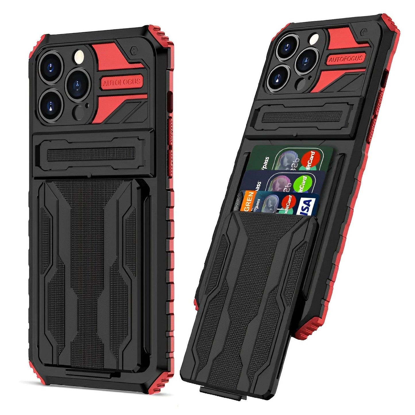 Coque de Téléphone Slim Armor avec Porte-cartes et Béquille - Rouge - iPhone 12 - Neolyst