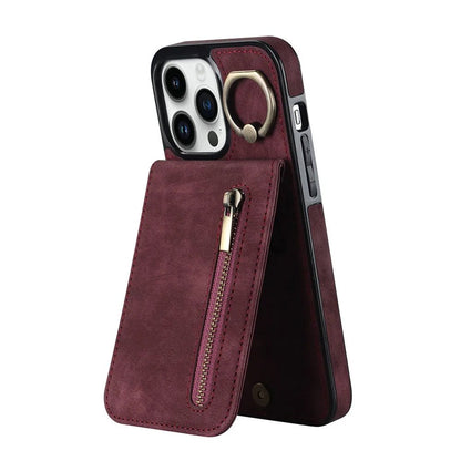 Coque iPhone Portefeuille en Cuir PU - Rouge Vin - iPhone 15 Plus - Neolyst